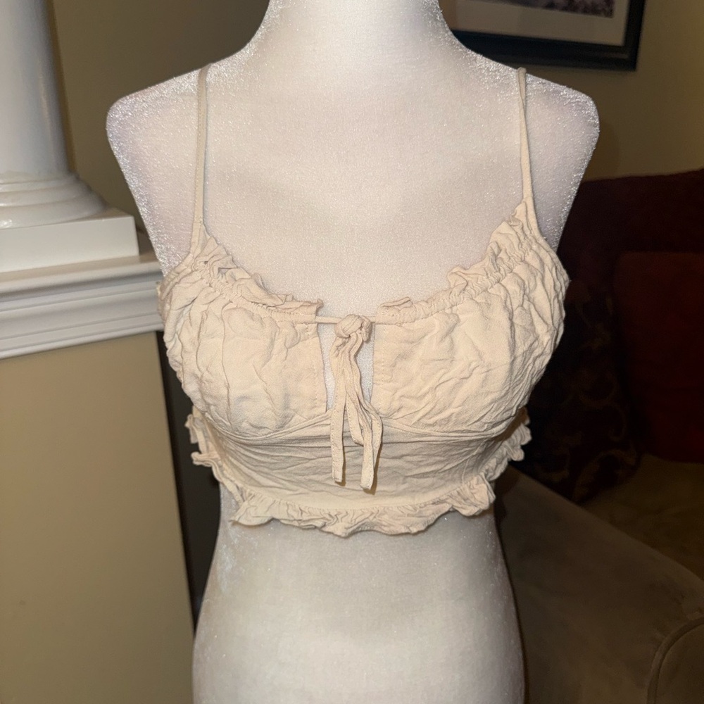 Kendall And Kylie Cream Ruffled Crop Top